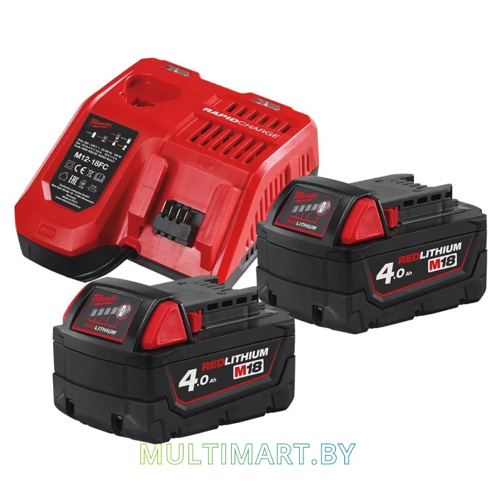 Аккумулятор с зарядным устройством Milwaukee M18 NRG-402 (2x18В/4 Ач + 12-18В)